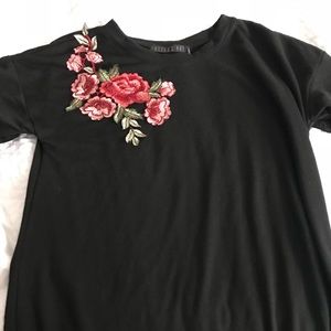 Black Flower Embroidered Tshirt